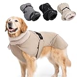 PlentiVive Adjustable Dog Coat with Harness Slot, Waterproof Fleece Lined Winter Jacket, Windproof Reflective Pet Vest for Cold Weather for Small Medium Large Dogs (Beige, Large)
