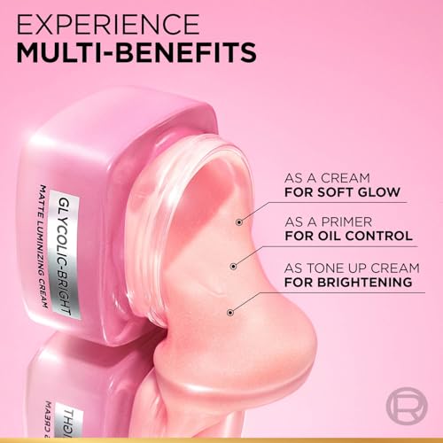 Image of L'Oreal Paris Glycolic Bright Matte Luminizing Cream, Instant Glow Booster, Fades Dark spots, 15ml