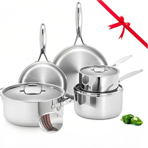 5-Ply Stainless Steel Cookware Set,8-Piece,Professional Pots and Pans Set,650℉ Safe cookware set...
