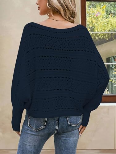 Image of Cakulo Womens Off Shoulder Sweater Top Fall Outfits Fashion 2025 Oversized Knit Batwing Long Sleeve Crochet Flower Sweaters