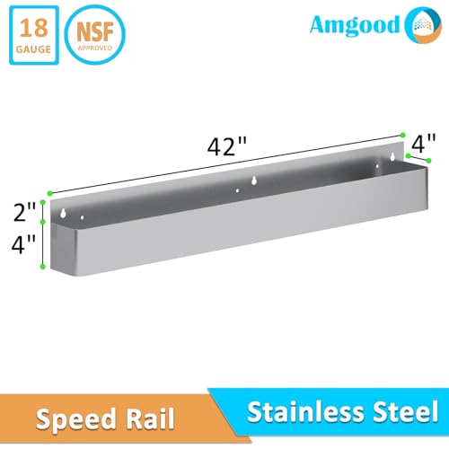 Image of AmGood 42 in. Single Tier Stainless Steel Speed Rail Rack - 18 Gauge NSF Liquor Bottle Organizer for Bars, Restaurants & Home Bars