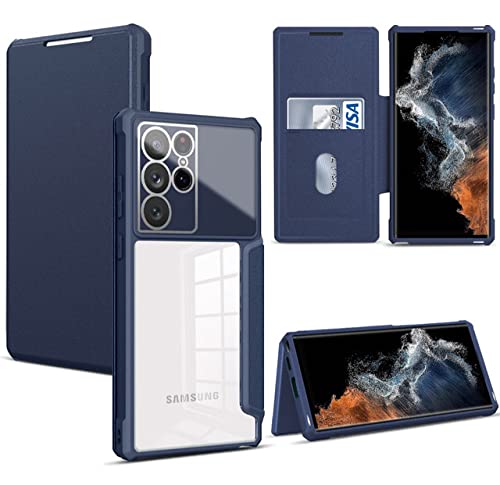 Étui à Rabat en Cuir pour Samsung A04S et S23 Housse Antichoc Bleue