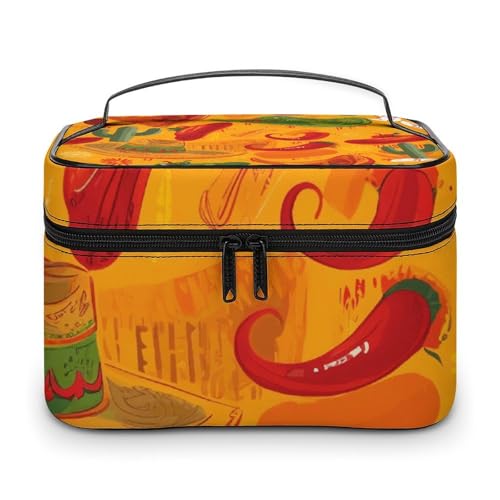 Bolsa de maquillaje impermeable con compartimentos grandes y asa para organizar tus cosméticos