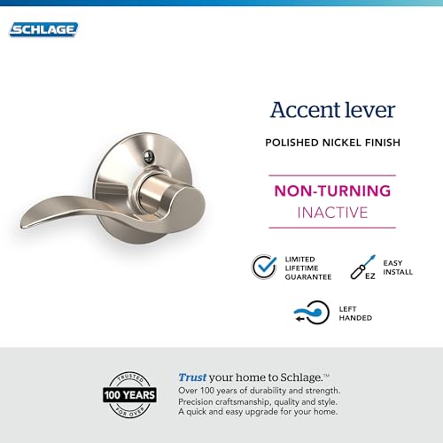 Image of SCHLAGE Accent Lever Non-Turning Lock in Polished Nickel - Left Handed - F170 ACC 618 LH