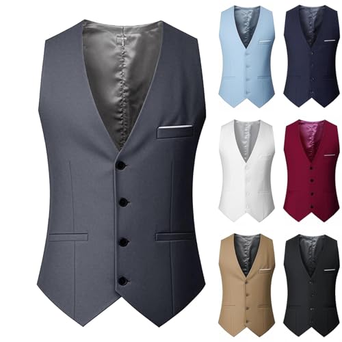 Cambkatl Men's Casual Business Suit Vests Slim Fit Classic Solid V-Neck Formal Dress Waistcoat Sleeveless Tuxedo Jackets2