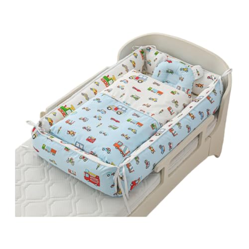 AOUTN両面純綿ベビーベッド、ポータブル抗圧力ハイサイド授乳ベッド、新生児、ガードレール、折りたたみ式、新生児用添い寝、通気性、取り外し可能、洗える、0-36ヶ月、ベビークッション、出産祝い、キルトと枕を含む (駐車場(キルト付き))