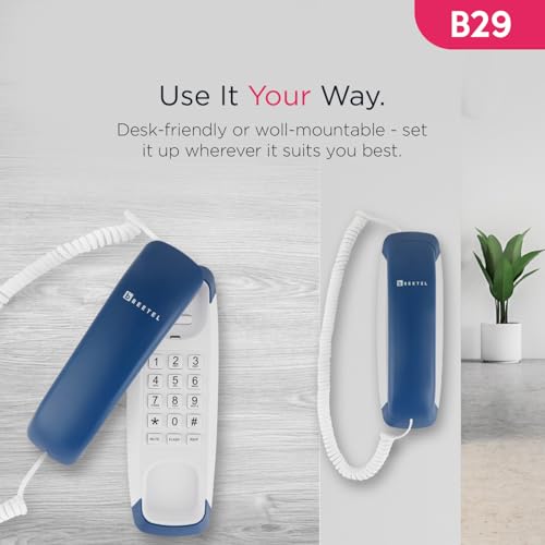 Image of Beetel B29 Designer Slim and Stylish Corded Landline Phone,Ringer Volume Control,Wall /Desk Mountable,Clear Call Quality,Compact Design,Tone Pulse /Flash /Redial Function (Made in India)(Blue White)(B29)