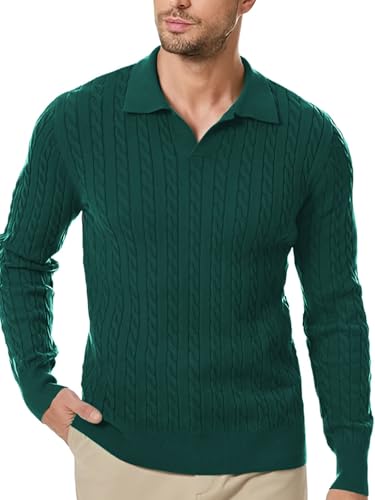 Image of TYSORT Men's Cotton Full Sleeve Collar Polo Sweater for Men, Cable Knitted Sweaters for Men