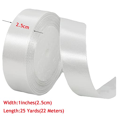 White Ribbon for Crafting 25mm x 23 Meters Present Satin Ribbon for Gift Wrapping Cake Decoration, Bows Making - Image 2