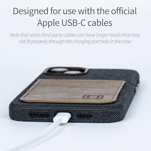Image of Dockem Fabric Card Case for iPhone 15 Plus with Built-in Metal Plate for Magnetic Mounting, Stitched-on Genuine Leather Wallet with 2 Credit Card /ID Slots: M2F 15 Plus [Grey w /Light Brown]
