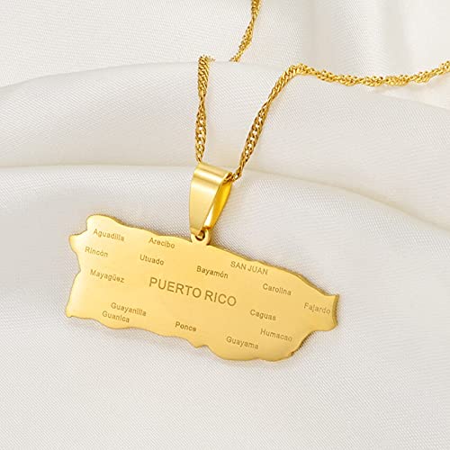 thumrat.titcha10 - Puerto Rico Map With Cities Pendant Necklaces Gold Color PR Puerto Ricans Jewelry