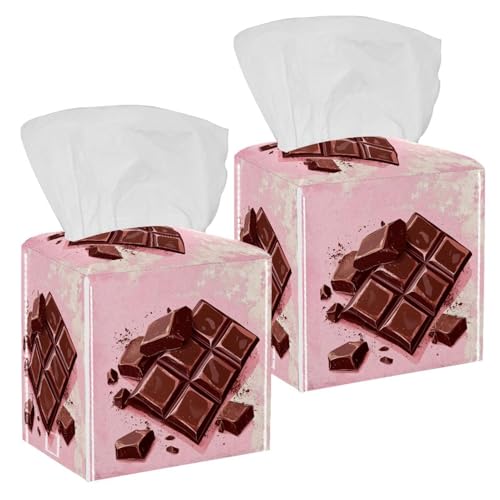 Paquete de 2 fundas de piel para caja de pañuelos de día de chocolate, dispensador de pañuelos faciales, soporte para tocador, baño, decoración