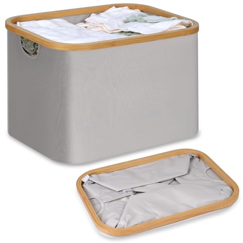 efluky Cesto Ropa Sucia Plegable Portátil, Laundry Basket de Bambú, Cesta de Lavandería, Cesta de Almacenamiento Versátil con Asas Para Baño y Dormitorio, Juguete, Viajes, 50L(Gris claro)