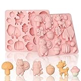 Molde de silicona de animales – Molde de silicona 3D para chocolate en forma de ardillas, ciervos, piñas, champiñones y calabazas, adecuado para hacer postres, gomitas, gelatinas, mousses y cubitos de
