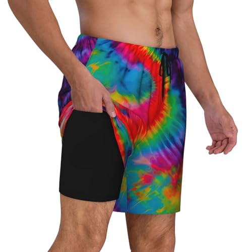 Colorful Tie Dye Pattern Print Mens Swim Shorts Trunks Inseam Compression Liner Quick Dry Zipper Pocket3