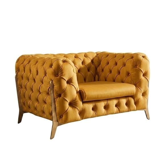 Image of A to Z Furniture Modern Classic Fabric & Valvet Tufted Chesterfield Sofa Living Room and Office (3+1= 4 Seater Sofa Set with Footrest Mustard Yellow)