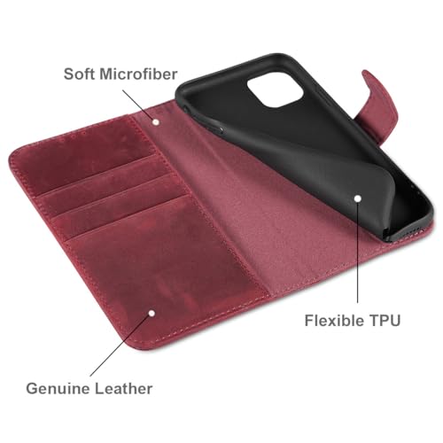 Étui iPhone 11 cuir véritable coque housse portefeuille rouge rétro protection intégrale