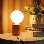 HeatingLux Small Bedside Lamp, Table Lamp for Bedroom, Desk Lamp for Small Space, E27 LED Reading Light, Wood Nightstand Lamp with ON/Off Switch