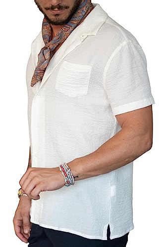 Chemise demi-manches blanches homme Illogico vêtement été léger pur coton