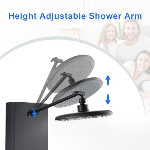 POPFLY Shower Panel Tower System Adjustable Shower Arm Height Rainfall Head System Stainless Steel Shower Panel with Shelf and 6 Body Massage Jets, Bathroom Black Shower Column Panel - Thumbnail 2