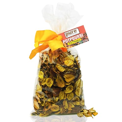 Image of Pure Source india Unscented Dried Flowers Leaves Potpourri Gift Bag for Home Decoration Room Office Bathroom Vase Fillers (50 GM Potpourri Bag Yellow)