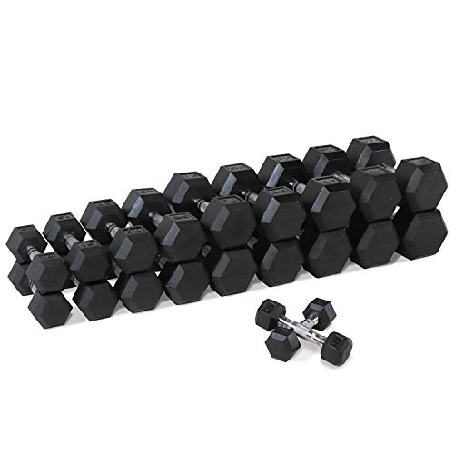 Wf Athletic Supply Rubber Coated Hex Dumbbell Set, Multiple Choices Available - Dumbbells With Rack Stand And Mat, Or Dumbbells Only (200/550/1200/2100/3000 Lb) (D. 5-50Lb W/ 2-Tier Rack And Mat) #TOP4