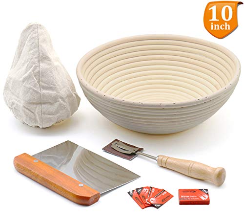 10" Round Bread Banneton Proofing Basket for Sourdough, Includes Linen Liner, Metal Dough