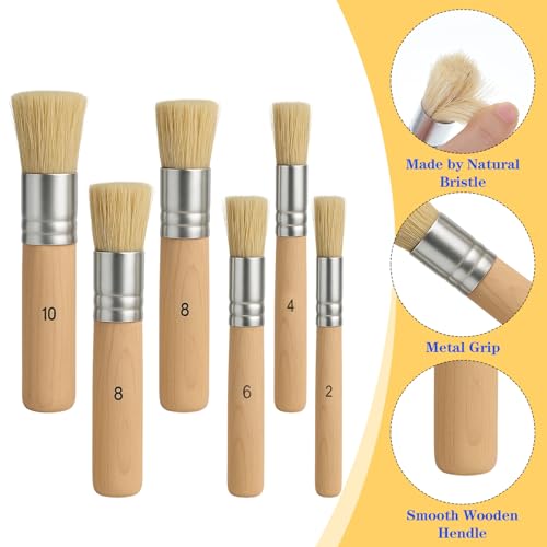 24 Pcs Wooden Stencil Brushes, Natural Bristle Template Paint Brush, Bristle Brushes Wooden Handle Painting Set for Painting Acrylic Oil Watercolor Art Stencil Project DIY Craft by Douaowoc - Used condition - Image 3