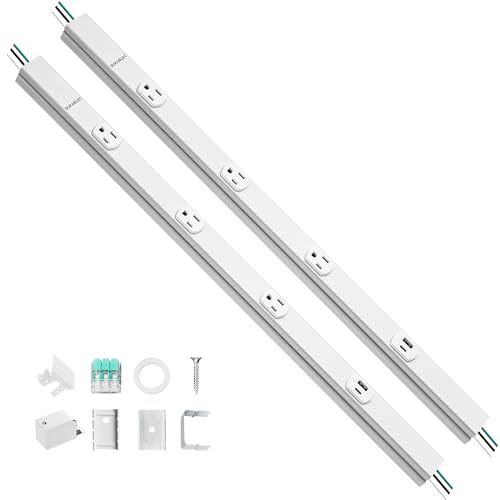 SURAIELEC 2-Pack Under Cabinet Hardwired Power Strip 24-Inch 3 TR Outlets with USB-A & USB-C Adjustable Plug Molding Under Cabinet Pre-Wired for Kitchen Cabinets Workbench ETL Listed White
