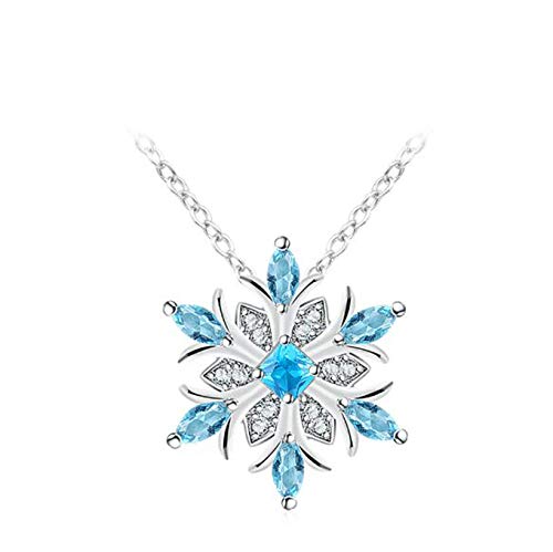 Snowflake Pendant Necklace Silver Blue Crystal Snow Princess Fashion Necklace for Women and Girls K&M Adornments - 