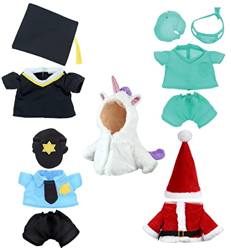 DolliBu Large Stuffed Animal Dress Up Set for Teddy Bear Toys - Costume Pack Has Unicorn, Santa Claus, Graduation Gown, Doctor Scrub Uniform, and Police Officer Clothes for Stuffed Animals - 5 Outfits