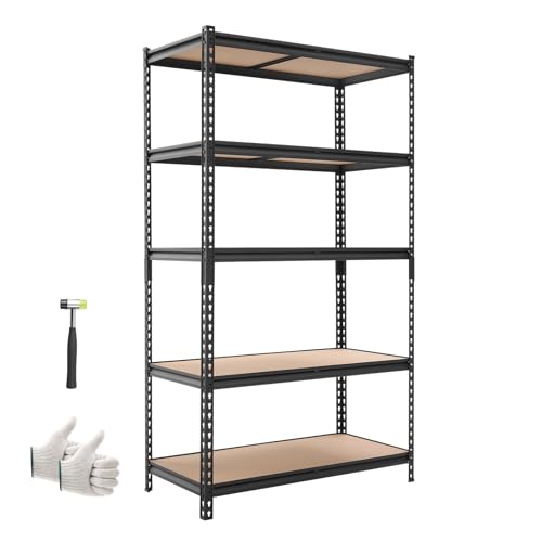 Image of VEVOR Storage Shelves, 5-Tier Adjustable, 2500 lbs Capacity, Heavy Duty Garage Storage Shelving Unit, Metal Utility Rack Shelf, for Garage Warehouse Basement Kitchen, 40.35 inch W x 20.35 inch D x 71.38 inch H