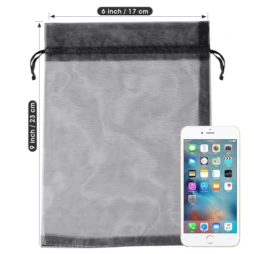 Image of Hopttreely 100pcs Sheer Organza Gift Bags, 6X9 Inch Black Mesh Drawstring Pouch for Wedding Party Favor Jewelry Gift Bags