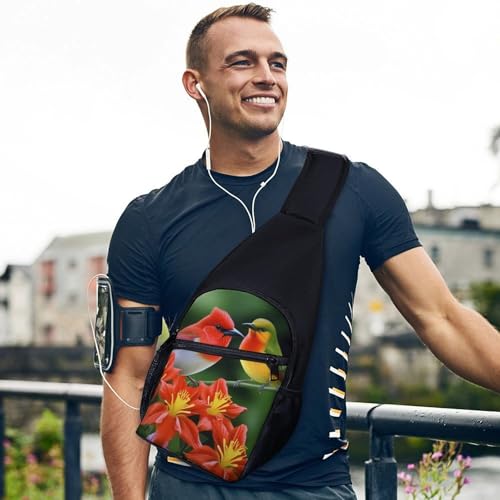 Mochila tipo sling Birds with Flowers para hiking y uso casual miniatura 3