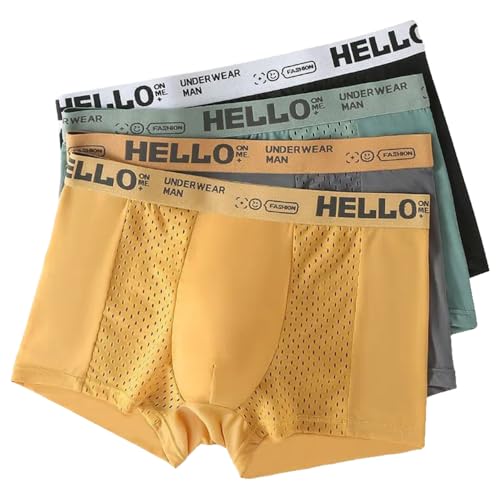 Men's Ice Silk Hello Mesh Boxer Briefs - Breathable Fast-Dry Trunks, Moisture-Wicking Multipack No-Ride Inseam Waistband
