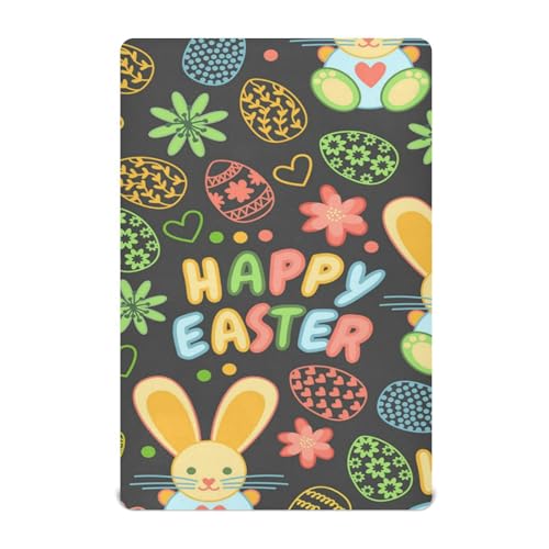 Moudou Easter Rabbit Playard Sheet for Boy Girls, Soft Breathable Fitted Toddler Sheet for Standard Playard Bed Mattress, 39 x 27 x 5 Inch