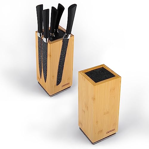 Exitoso NOUVEAU bloc à couteaux en bambou, rotatif à 360 degrés avec aimants à l'extérieur et insert en poils amovibles - espace pour jusqu'à 20 couteaux...