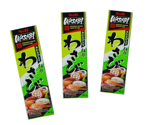 S&B Wasabi Paste – 3er Pack – Japanische Meerrettich Paste mit Wasabi – OG ASIA – 3x 43g Tuben