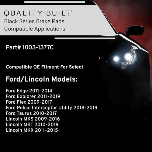 Image of QUALITY-BUILT Rear Ceramic Brake Pads, Black Series 1003-1377C, Compatible with 2009-2019 Ford /Lincoln (Edge,Explorer,Flex,MKS,MKT,MKX,Police Interceptor Utility,Taurus)