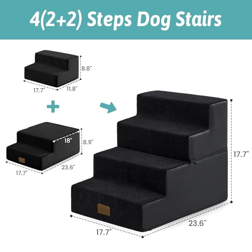 Image of COZY KISS Dog Stairs for Small Dogs, 4 Step Pet Stairs for Beds & Couches
