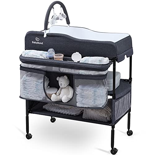 Image of Portable Baby Changing Table, Foldable Changing Table Dresser Waterproof Diaper Changing Table Height Adjustable Changing Station for Infant and Newborn (Grey)