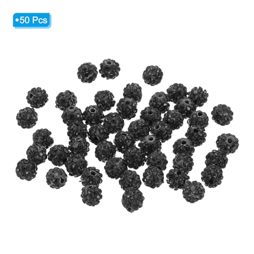 PATIKIL 8mm Rhinestone Clay Beads for Jewelry Making 50 Pack Round Ball Polymer Clay Crystal Charm Beads for Craft Decor Necklace Chain Bracelets DIY Black - Image 3