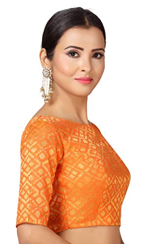 Image of Studio Shringaar Women's Readymade Brocade Elbow Length Sleeves Saree Blouse
