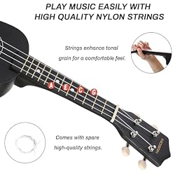 MOSEN Ukulele for Beginners 21 Inch All in One Kit Beginner Professional Ukulele Including Straps, Strings, and Paddles (Black) – Image 5