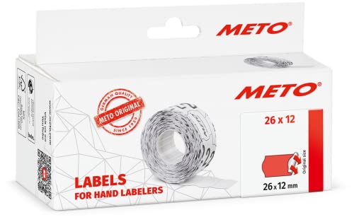 Original Meto Etiketten für Preisauszeichner (26x12 mm, 1-Zeilig, 6.000 Stück, fluor rot, permanent, Preisetiketten für Meto, Hutner, Avery, Contact, Sato, Tovel etc.)
