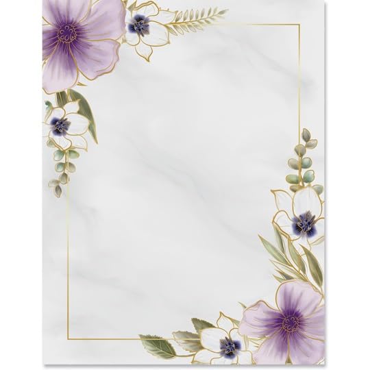 PaperDirect Golden Touch Violet Border Paper, 8.5x11 28lb Marble Stationery with Gold Trim and Floral Corners, Ideal for Letters, Invitations,