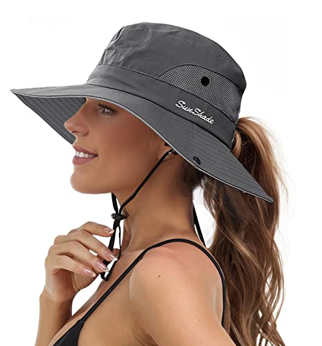 Image of Sun Hats for Women Beach Hat Ponytail Hat Womens Sun Hat with UV Protection Wide Brim