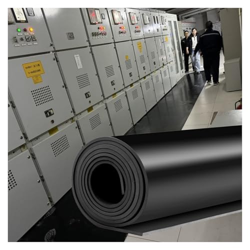 Electrical Insulating Rubber Matting- 6 10 15 25 35 KV, Large Distribution Room Rubber Floor Mats for Electrical Safety, Waterproof Vibration Damping Floor Protection Roll(Black,LxWxT 4.5'x3 1/5'x1/10