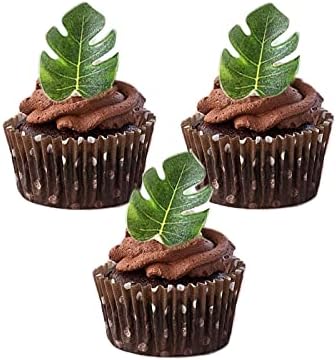 GEORLD 48pcs Edible Tropical Turtle Leaves Cupcake toppers Palm Leaf Cake for Hawaii Theme Jungle Party Cake Summer Decoration