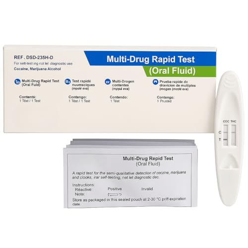 GEF Medica - Test Salivare Multi-Droga e Alcool, Rileva Cocaina, Marijuana e Alcol in 3-10 Min, Facile Autodiagnosi, Risultati Preliminari Affidabili, Uso Domestico, Kit Monouso